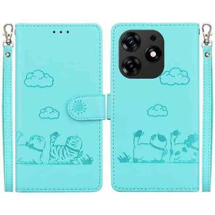 For Tecno Spark 10 Pro Cute Cats RFID Leather Phone Case(Green)