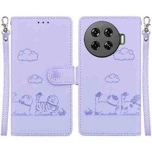 For Tecno Spark 20 Pro+ 4G Cute Cats RFID Leather Phone Case(Purple)