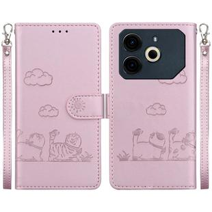 For Tecno Pova 6 Neo Cute Cats RFID Leather Phone Case(Rose Gold)