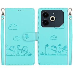 For Tecno Pova 6 Neo Cute Cats RFID Leather Phone Case(Green)