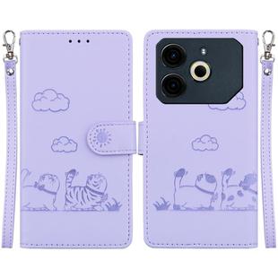 For Tecno Pova 6 Neo Cute Cats RFID Leather Phone Case(Purple)
