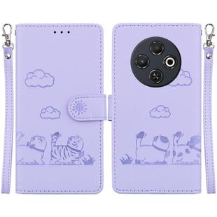 For Tecno Spark 30C Cute Cats RFID Leather Phone Case(Purple)