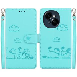 For Tecno Spark Go 1 / Pop 9 Cute Cats RFID Leather Phone Case(Green)