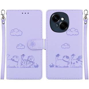 For Tecno Spark Go 1 / Pop 9 Cute Cats RFID Leather Phone Case(Purple)