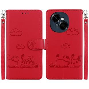 For Tecno Spark Go 1 / Pop 9 Cute Cats RFID Leather Phone Case(Red)