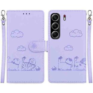 For Tecno Camon 40 Cute Cats RFID Leather Phone Case(Purple)