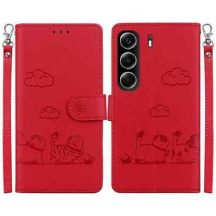 For Tecno Camon 40 Cute Cats RFID Leather Phone Case(Red)