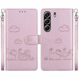 For Tecno Camon 40 Pro 4G Cute Cats RFID Leather Phone Case(Rose Gold)
