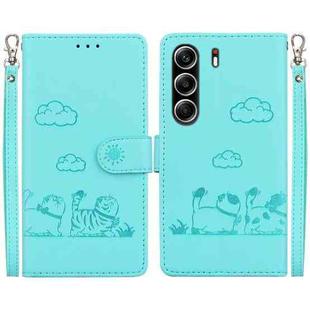 For Tecno Camon 40 Pro 4G Cute Cats RFID Leather Phone Case(Green)