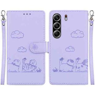 For Tecno Camon 40 Pro 4G Cute Cats RFID Leather Phone Case(Purple)
