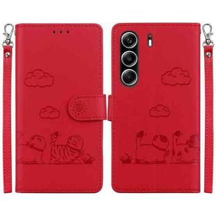 For Tecno Camon 40 Pro 4G Cute Cats RFID Leather Phone Case(Red)