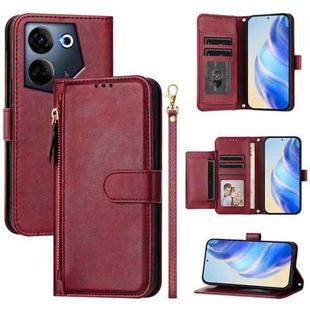 For Tecno Camon 20 4G / Camon 20 Pro 4G Multi-Card Slots Zipper Wallet Leather Phone Case(Dark Red)