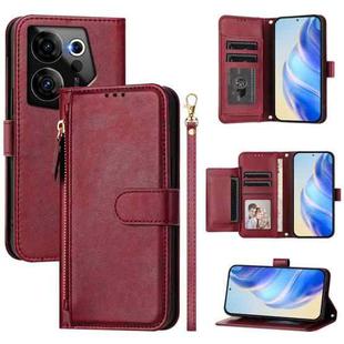 For Tecno Camon 20 Premier Multi-Card Slots Zipper Wallet Leather Phone Case(Dark Red)