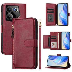 For Tecno Camon 20 Pro 5G Multi-Card Slots Zipper Wallet Leather Phone Case(Dark Red)