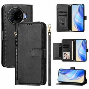 For Tecno Camon 30 Pro 5G Multi-Card Slots Zipper Wallet Leather Phone Case(Black)