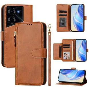 For Tecno Pova 5 Pro Multi-Card Slots Zipper Wallet Leather Phone Case(Brown)