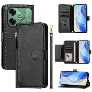 For Tecno Pova 6 4G Multi-Card Slots Zipper Wallet Leather Phone Case(Black)