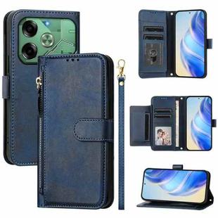 For Tecno Pova 6 4G Multi-Card Slots Zipper Wallet Leather Phone Case(Blue)