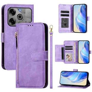 For Tecno Spark Go 2021 Multi-Card Slots Zipper Wallet Leather Phone Case(Purple)