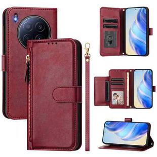 For Tecno Camon 40 Premier Multi-Card Slots Zipper Wallet Leather Phone Case(Dark Red)