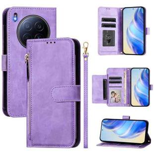 For Tecno Camon 40 Premier Multi-Card Slots Zipper Wallet Leather Phone Case(Purple)