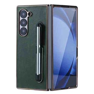 For Samsung Galaxy Z Fold6 Plating Frame PU Fold Phone Case with Pen(Green)