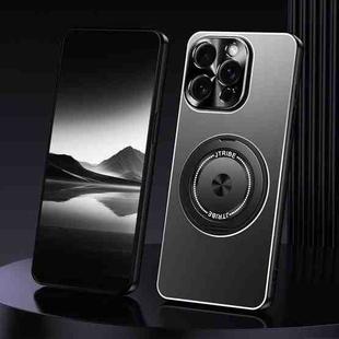 For iPhone 15 Pro Max Rotating Holder Frosted Metal Phone Case(Black)