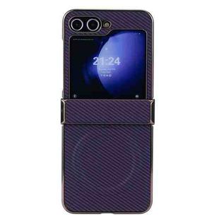 For Samsung Galaxy Z Flip6 Three Parts Plating Frame MagSafe Carbon Fiber Fold Phone Case(Dark Purple)