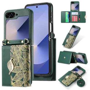 For Samsung Galaxy Z Flip6 POLA Multi-Card Slots Leaf Pattern Phone Case(Green)