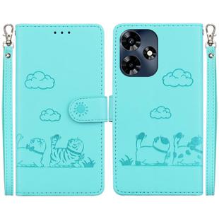 For Infinix Hot 30 4G Cute Cats RFID Leather Phone Case(Green)
