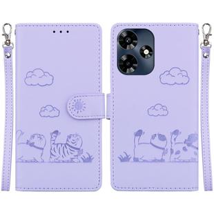 For Infinix Hot 30 4G Cute Cats RFID Leather Phone Case(Purple)