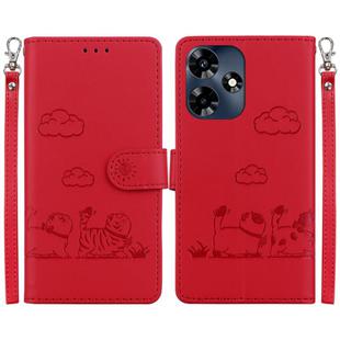 For Infinix Hot 30 4G Cute Cats RFID Leather Phone Case(Red)