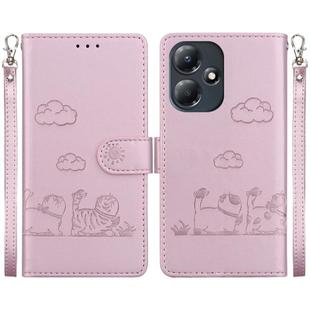 For Infinix Hot 30 Play Cute Cats RFID Leather Phone Case(Rose Gold)