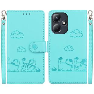 For Infinix Hot 30 Play Cute Cats RFID Leather Phone Case(Green)