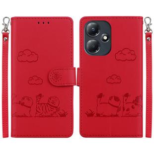 For Infinix Hot 30 Play Cute Cats RFID Leather Phone Case(Red)