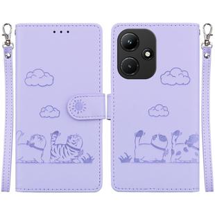 For Infinix Hot 30i Cute Cats RFID Leather Phone Case(Purple)