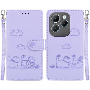 For Infinix Hot 40 / 40 Pro Cute Cats RFID Leather Phone Case(Purple)