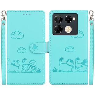 For Infinix Note 40 Pro 5G / 4G Cute Cats RFID Leather Phone Case(Green)