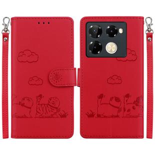 For Infinix Note 40 Pro 5G / 4G Cute Cats RFID Leather Phone Case(Red)
