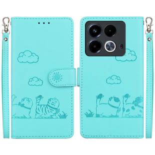 For Infinix Note 40 4G Cute Cats RFID Leather Phone Case(Green)