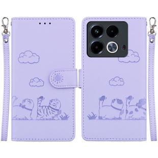 For Infinix Note 40 4G Cute Cats RFID Leather Phone Case(Purple)