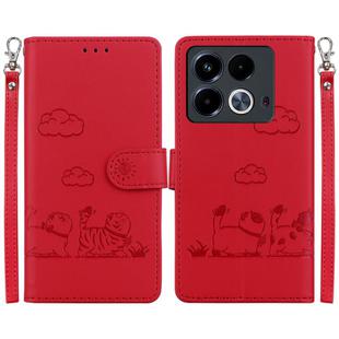 For Infinix Note 40 4G Cute Cats RFID Leather Phone Case(Red)