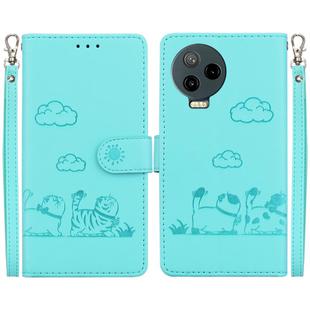 For Infinix Note 12 Pro 4G / Note 12 Cute Cats RFID Leather Phone Case(Green)