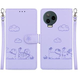 For Infinix Note 12 Pro 4G / Note 12 Cute Cats RFID Leather Phone Case(Purple)
