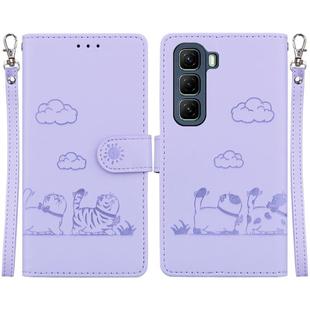 For Infinix Hot 50 4G Cute Cats RFID Leather Phone Case(Purple)