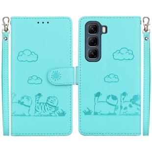 For Infinix Hot 50 5G Cute Cats RFID Leather Phone Case(Green)