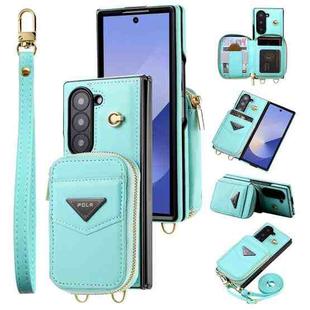 For Samsung Galaxy Z Fold6 POLA Multi-Card Slots Zipper Wallet Phone Case(Blue)