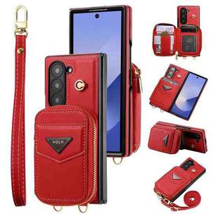 For Samsung Galaxy Z Fold6 POLA Multi-Card Slots Zipper Wallet Phone Case(Red)