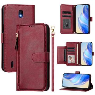 For Nokia C01 Plus / C1 2nd Edition Multi-Card Slots Zipper Wallet Leather Phone Case(Dark Red)