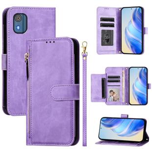 For Nokia C02 Multi-Card Slots Zipper Wallet Leather Phone Case(Purple)
